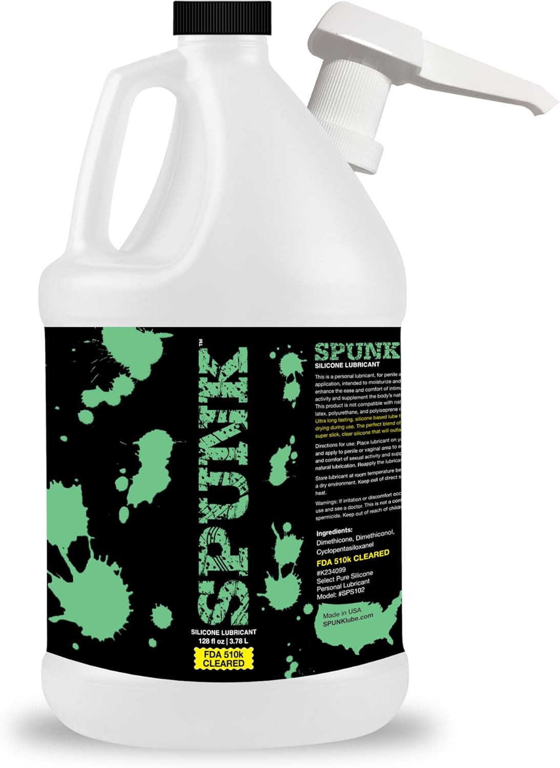 SPUNK Lube Pure Silicone Lubricant - FDA Cleared, Long-Lasting, Non-Drying, Medical-Grade Personal Sex Lube for Men, Women & Couples - Made in USA, 128 Fl Oz