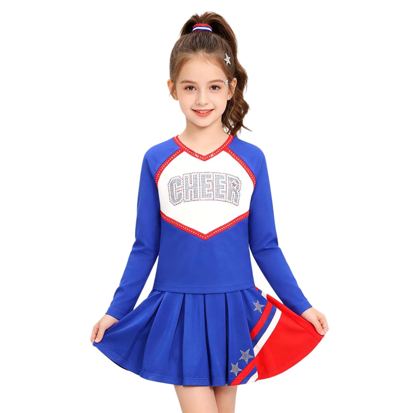Falda animación con calzoncillos niñas para actuación en el escenario escolar color rojo y azul 8