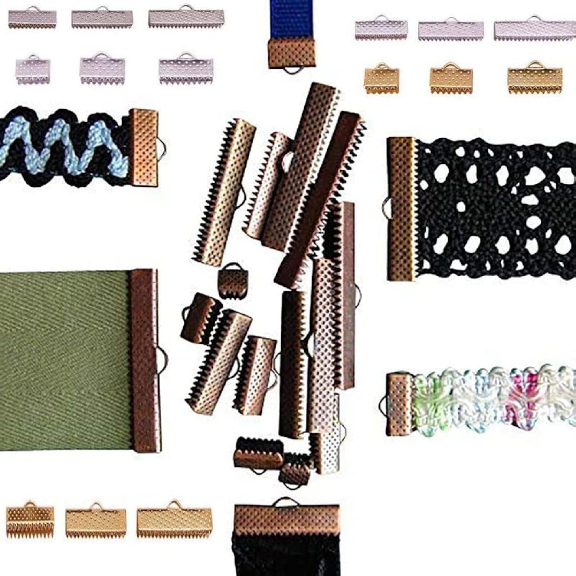 Mixed Color Ribbon Clamp End Crimps, Pack of 50 Pcs