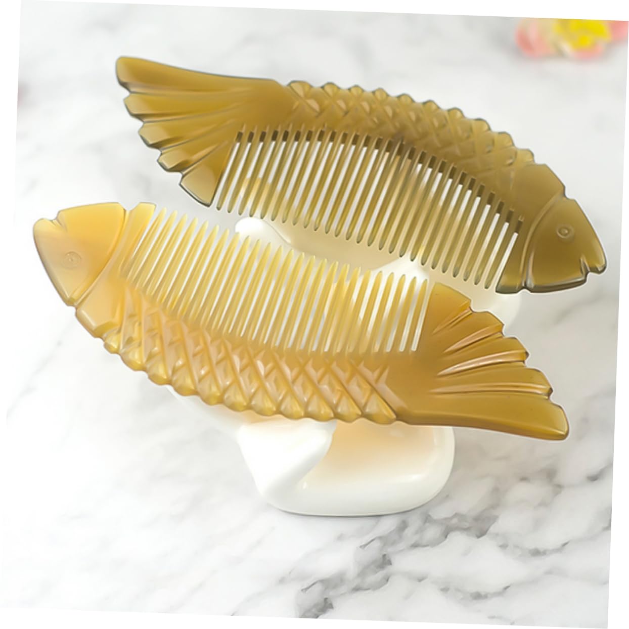 NULYLU Fine Smooth Massage Comb Natural Horn Scalp Massager Hair Detangler Curly Hair Care Relief Tool Random