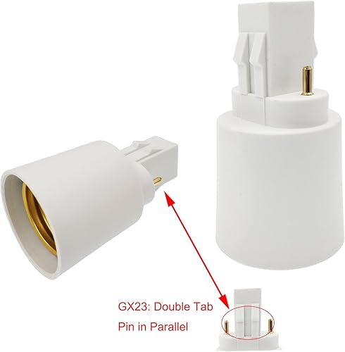 Miniatura 4 de E-Simpo Adaptador de enchufe de lámpara 2P GX23 a E26, GX23 a E26e27, convertidor de base de lámpara de 2 pines, adaptador de doble pestaña, 2P en