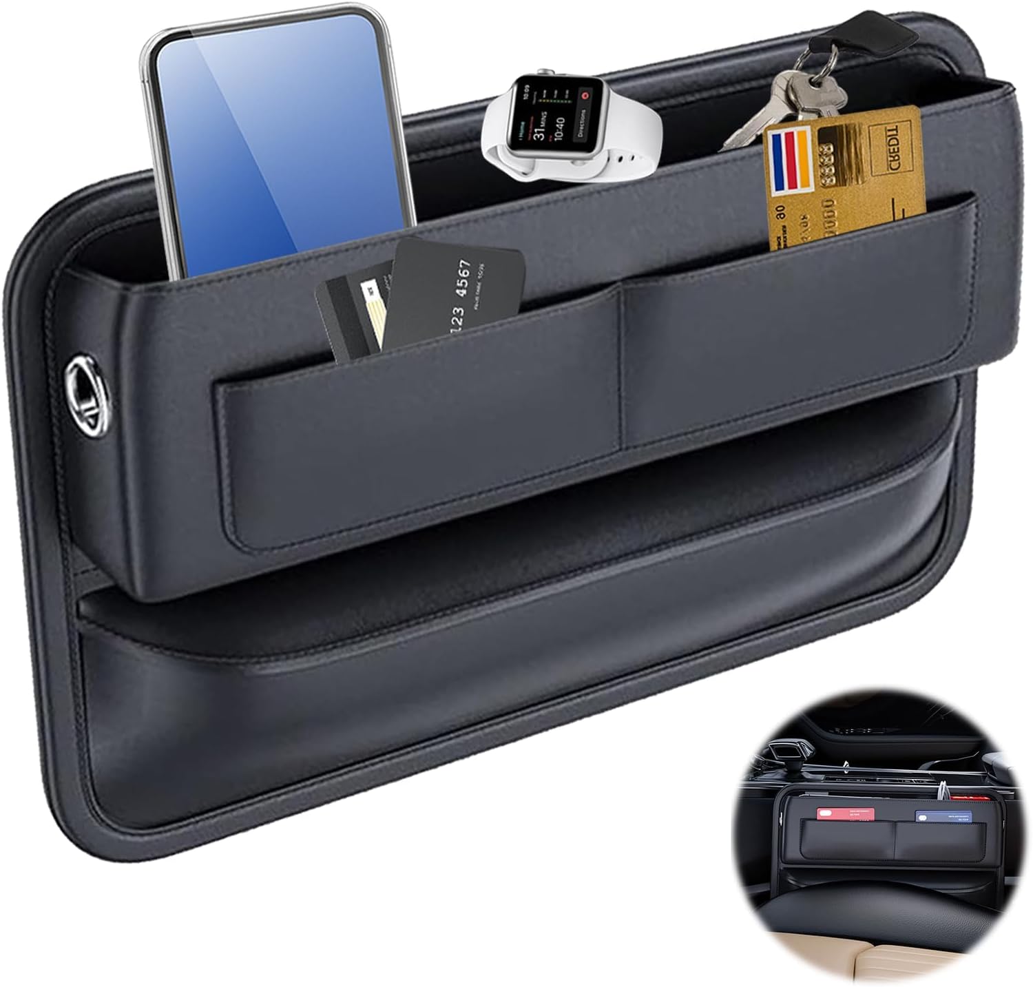 Organisateur De Siège Auto - 2 Boîtes De Rangement Avec Ports USB, Lumière LED, Pour Espace Entre Sièges