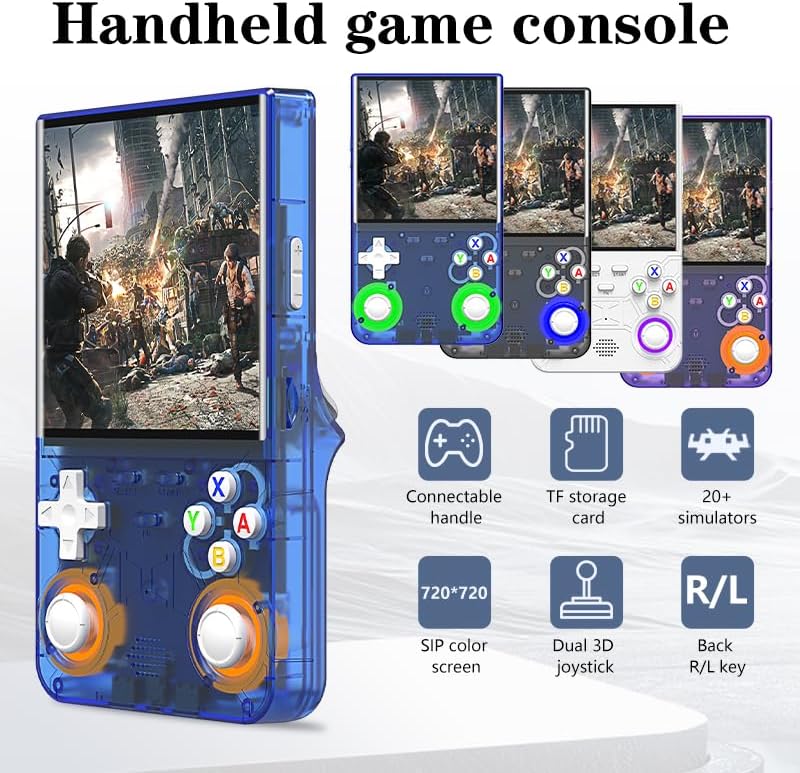 R36 Ultra Retro Handheld Game Console, with 64G Built-in 20000+ Games, 3000mAh Rechargeable, Support 20+ Simulators, Linux System, 4.0 Inch IPS Screen Portable Pocket Arcade (Transparent Blue) - Image 2