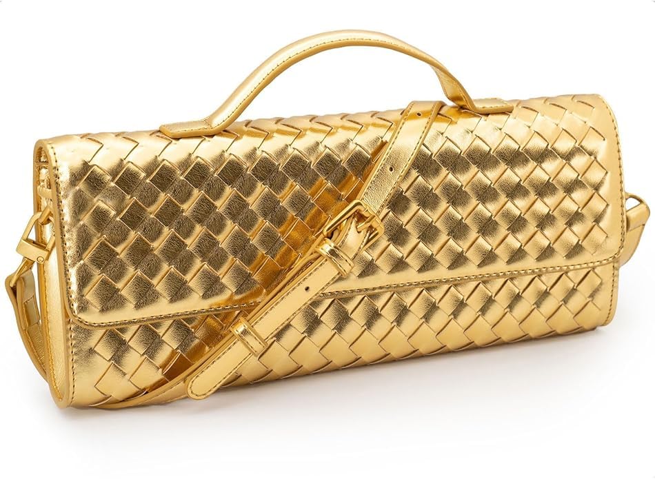 Image of Mini Woven Crossbody Purse Square Box Bags Top-Handle Tote Handbag Shoulder Bag Cute Satchels Trendy (Golden)