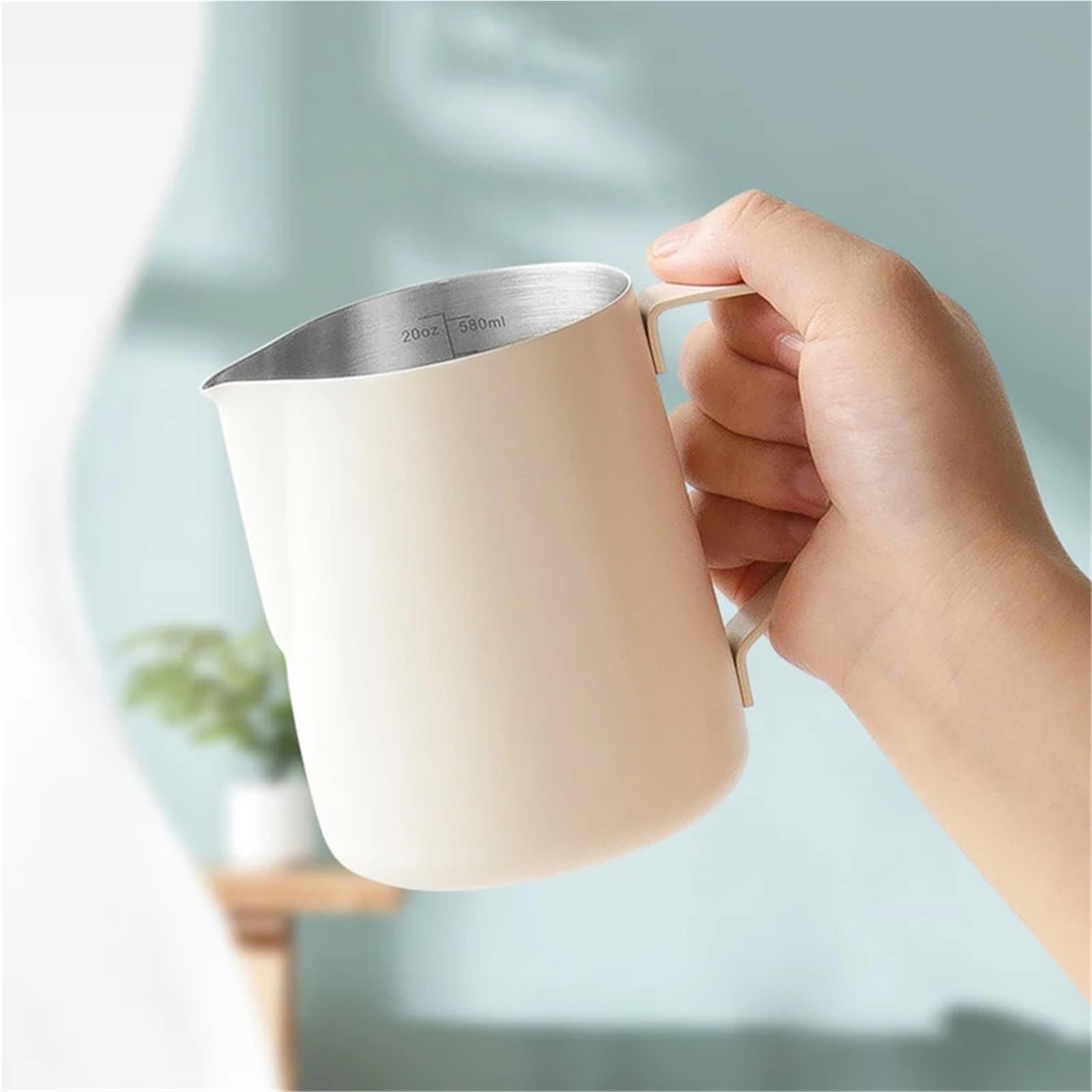 Jarras de espuma de leche, jarra de espuma de café de acero inoxidable, 350 ml/600 ml para baristas, diseño de boca en V para leche perfectamente espumada, ideal para arte espresso y latte