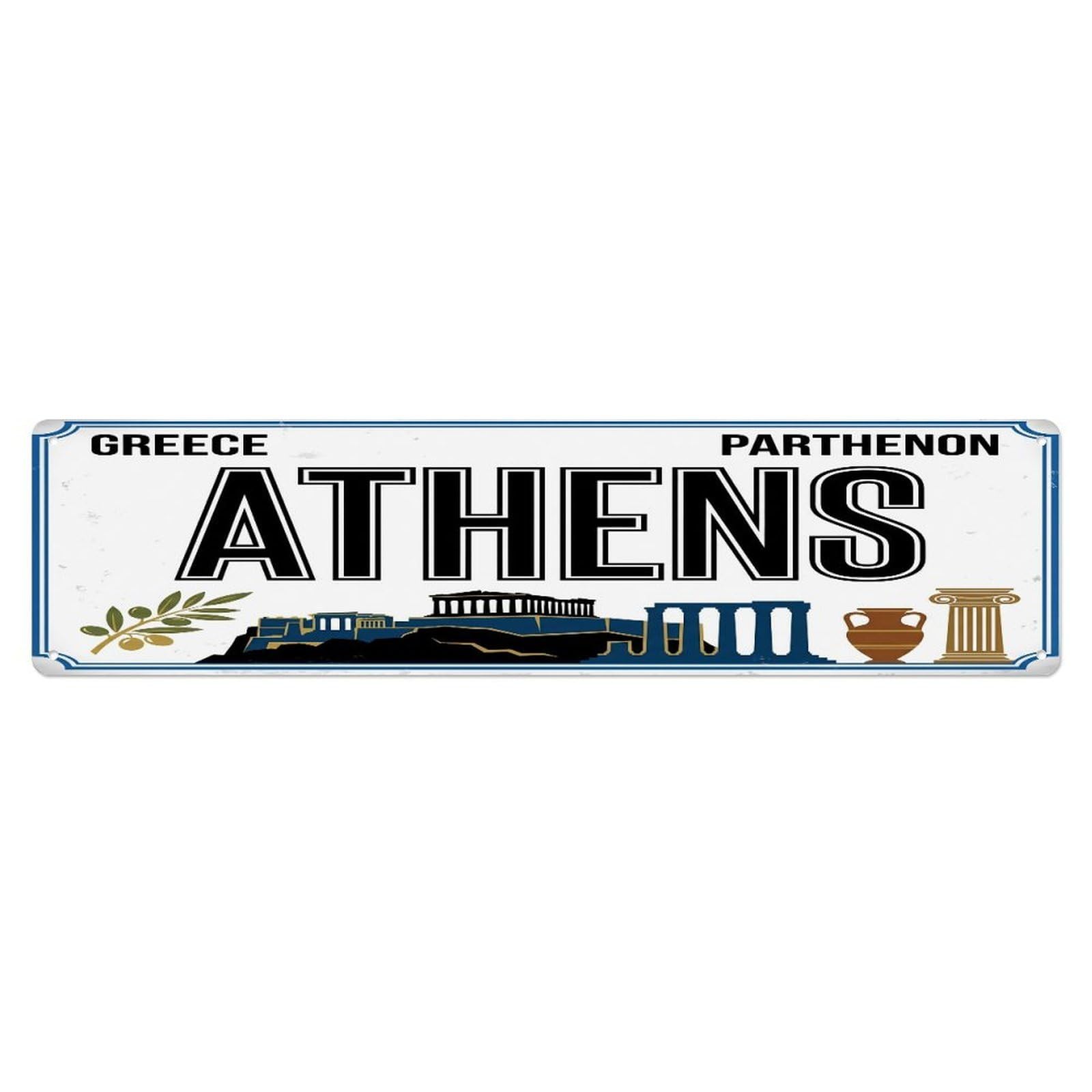 Tgrcjimh Style Metal Tin Sign Vintage Travel Athens Greece Parthenon Olive