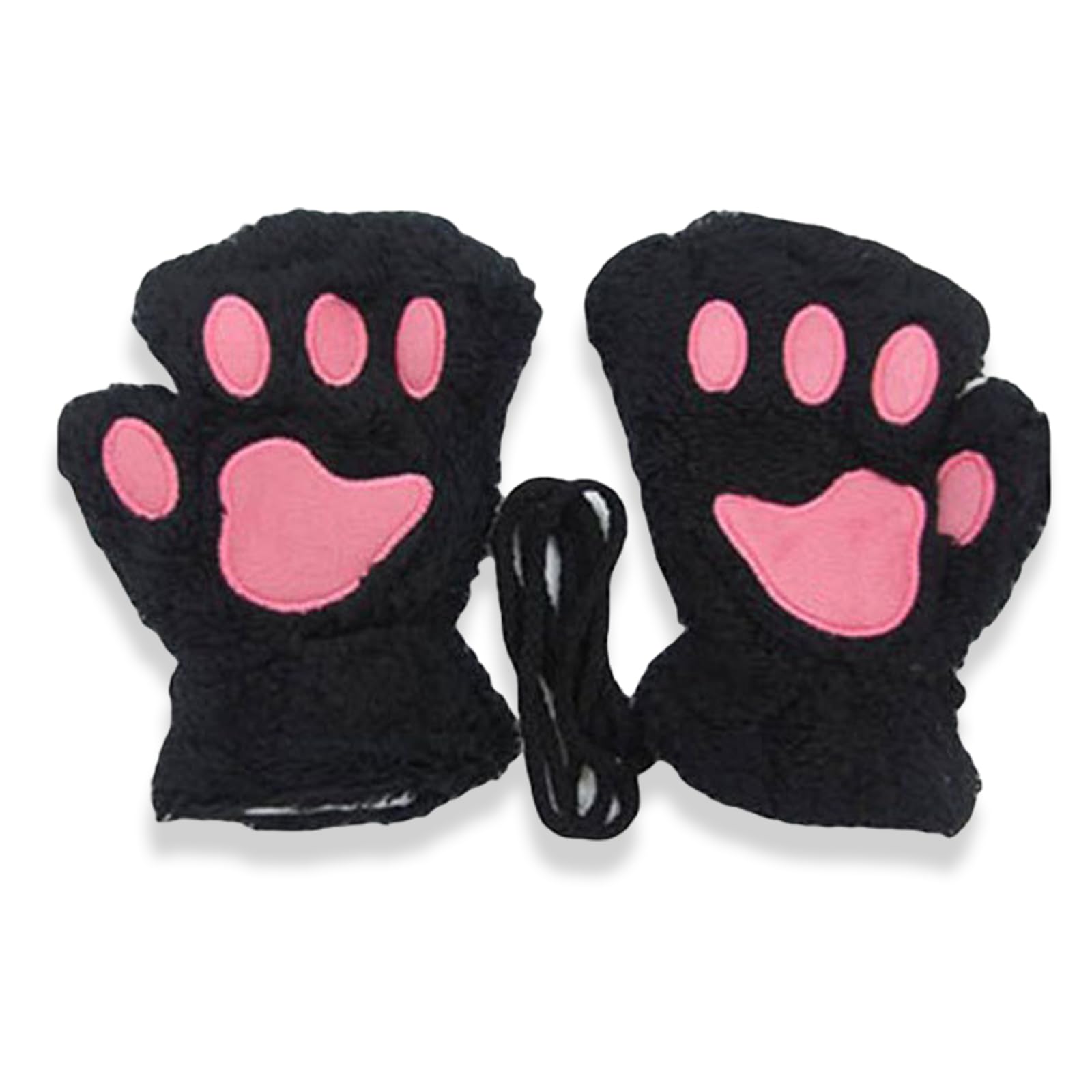 TARGONIX Black Cat Paw Gloves for Women, Furry Paw Fingerless Gloves, Soft Plush Cat Paws for Cosplay, Party, Halloween or Performance Costume Accessory