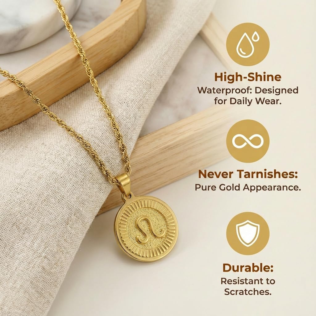18K Gold Plated Zodiac Necklace for Women Men, Retro Coin Zodiac Sign Pendant Necklaces, Hypoallergenic & Anti-Tarnish, Adjustable Chain Horoscope Jewelry with Gift Box, Birthday Gifts for Her Him - Image 9