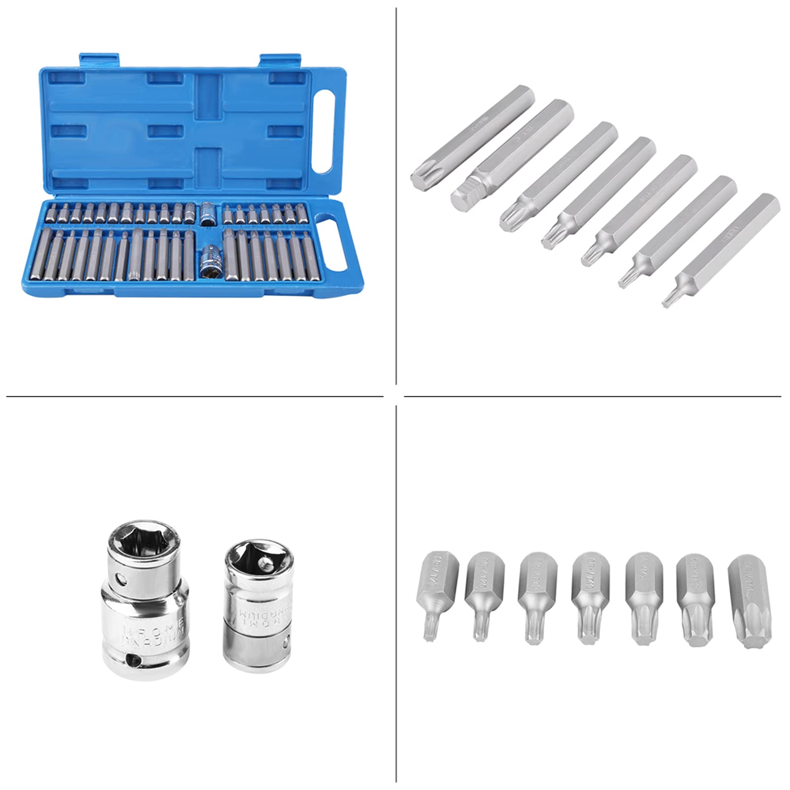 40 pezzi Set di Punte per Cacciavite, Set di 40 punte Torx Tx-Star Spline Hex Mechanics con adattatore per unità da 1/2", 3/8", esagonale set di chiavi a bussola e punte spline brugola