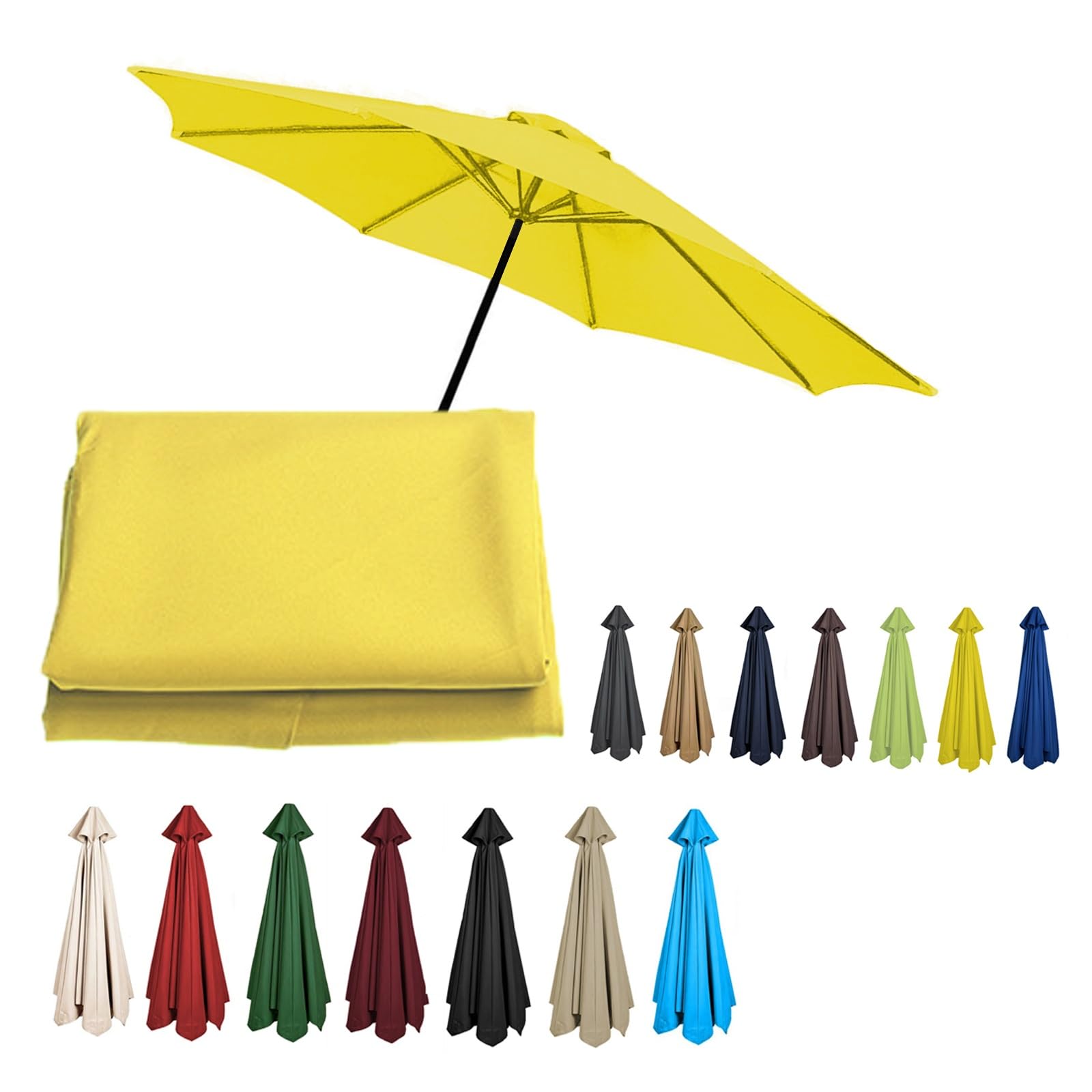 2/2.3/2.5/2.7/3/3.50m Replacement Garden Parasol Canvas 6/8 Ribs Replacement Canopy For Parasol Umbrella Replacement Cloth(Yellow,8.2ft (250cm)/8 Ribs)