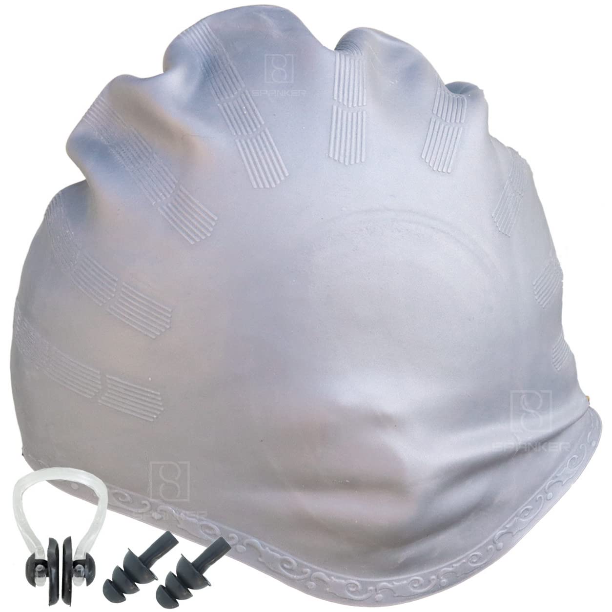 Spanker Unisex Swim Cap with 3D Ear Protection, Durable Flexible Silicone Swimming Hat for Short/Long Hair with Ear Plugs&Nose Clip, Grey SSTP (B09HXG94MM) Amazon Price History, Amazon Price Tracker