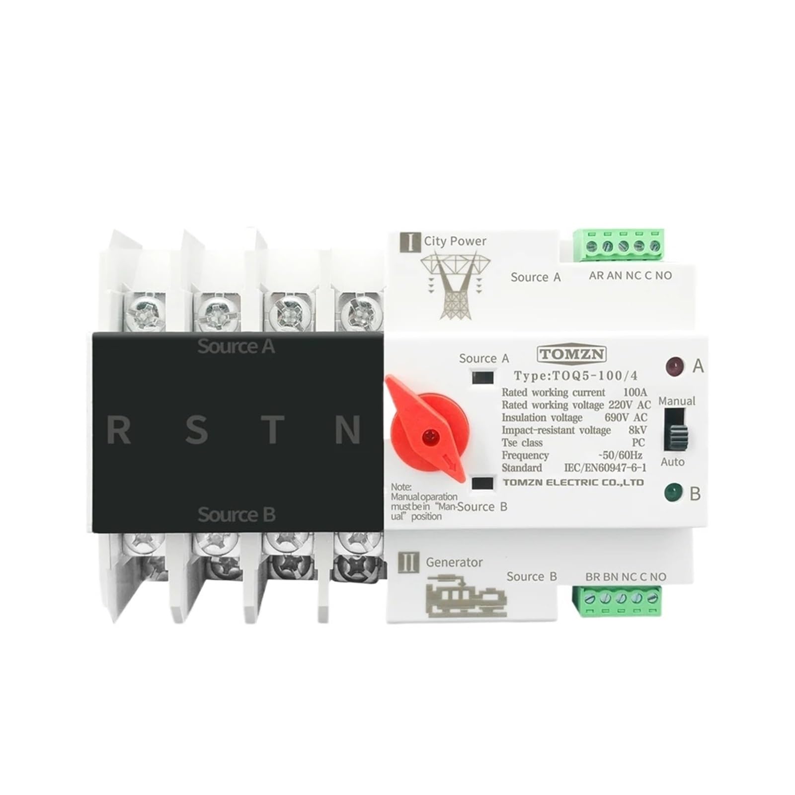 VSPPJYFG 3 Phase Rail Dual Power Switch Electrical Selector Switches 4P 63A 100A 125A(110V,25v)