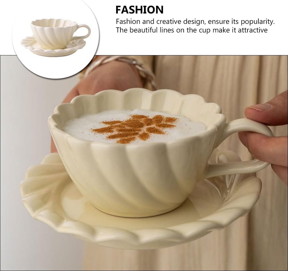 ABOOFAN Ceramic Cup Set with Saucers 6.5 Oz Porcelain Coffee Mugs Floral Design White Porcelain Mugs for Tea Espresso Home and Office Drinkware