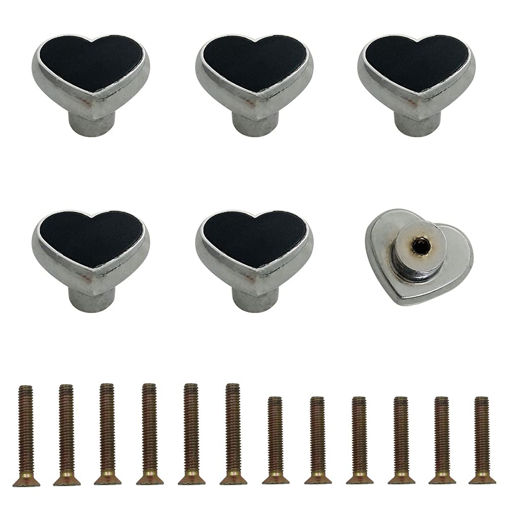 Rddconkit 6 Pcs Heart Knob Black Singe Hole Handle Hardware Decoration Accessories for Furniture Door Drawer Cupboard Cabinet Wardrobe Wine Cabinet Home
