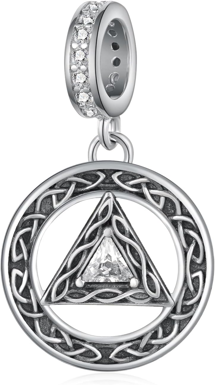 Alcoholics Anonymous Gifts 925 Sterling Silver AA Charm AA Sobriety Jewelry Gifts for Women AA Charms for Bracelet Stay Sober Recovery Jewelry Gifts