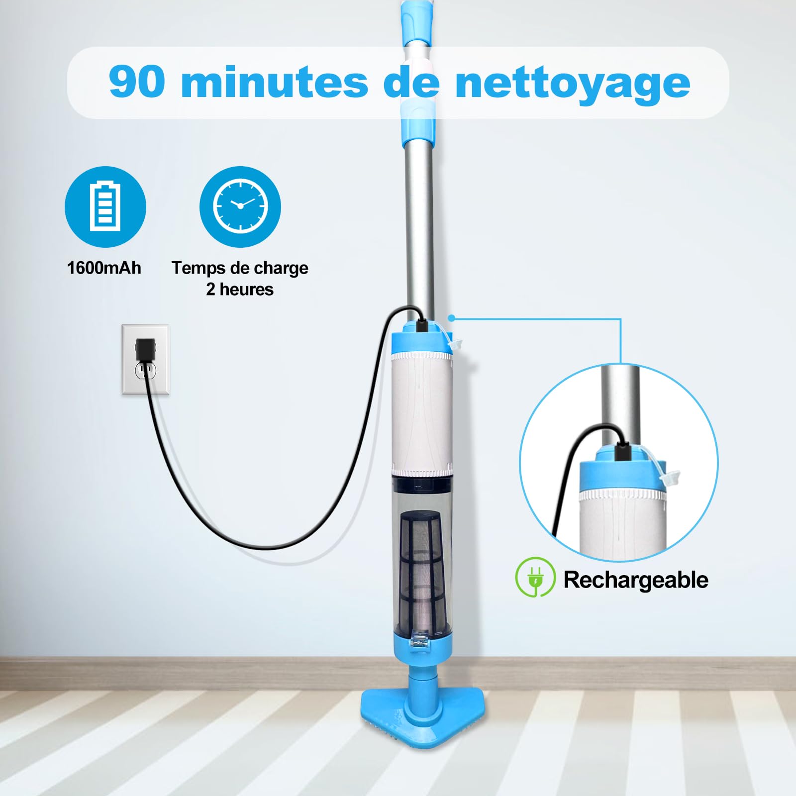 Aspirateur de Spa sans Fil, Aspirateur de Piscine Rechargeable
