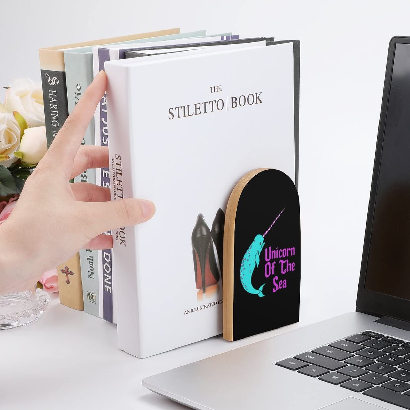 Amazon.co.jp: 海イッカクのユニコーン ブックエンド 棚用 木製ブック