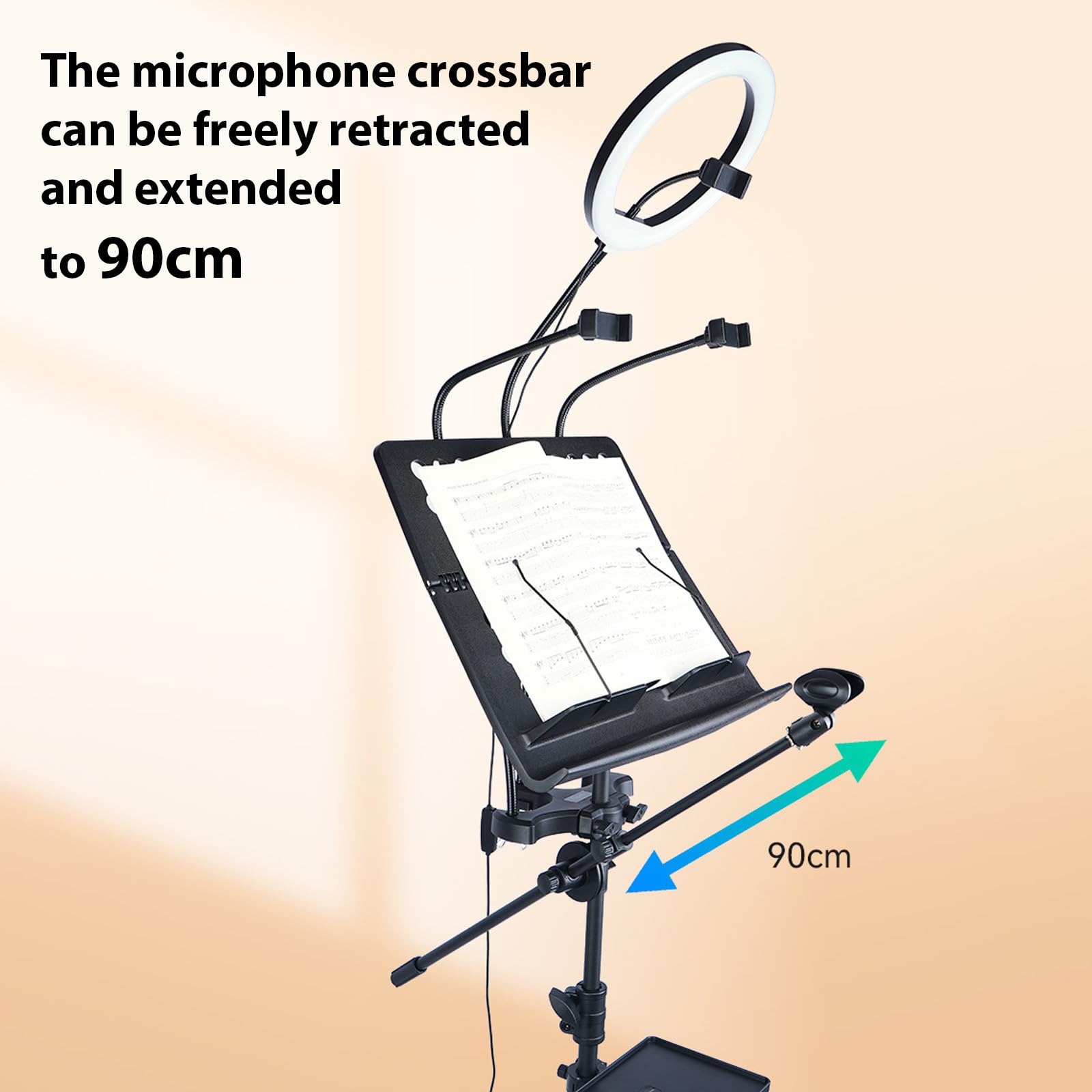 pied de micro,HUIOP GMS-01 Pupitre de Musique Portable Support de Microphone de Streaming en Direct Multifonctionnel Détachable pour la Diffusion Directe Support de Microphone de Streaming en D