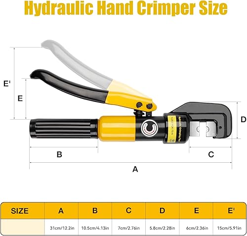 Miniatura 8 de Herramienta de prensado hidráulico de 10 toneladas de 12 AWG a 00 (20), herramienta de prensado de cable de batería con molde hexagonal de