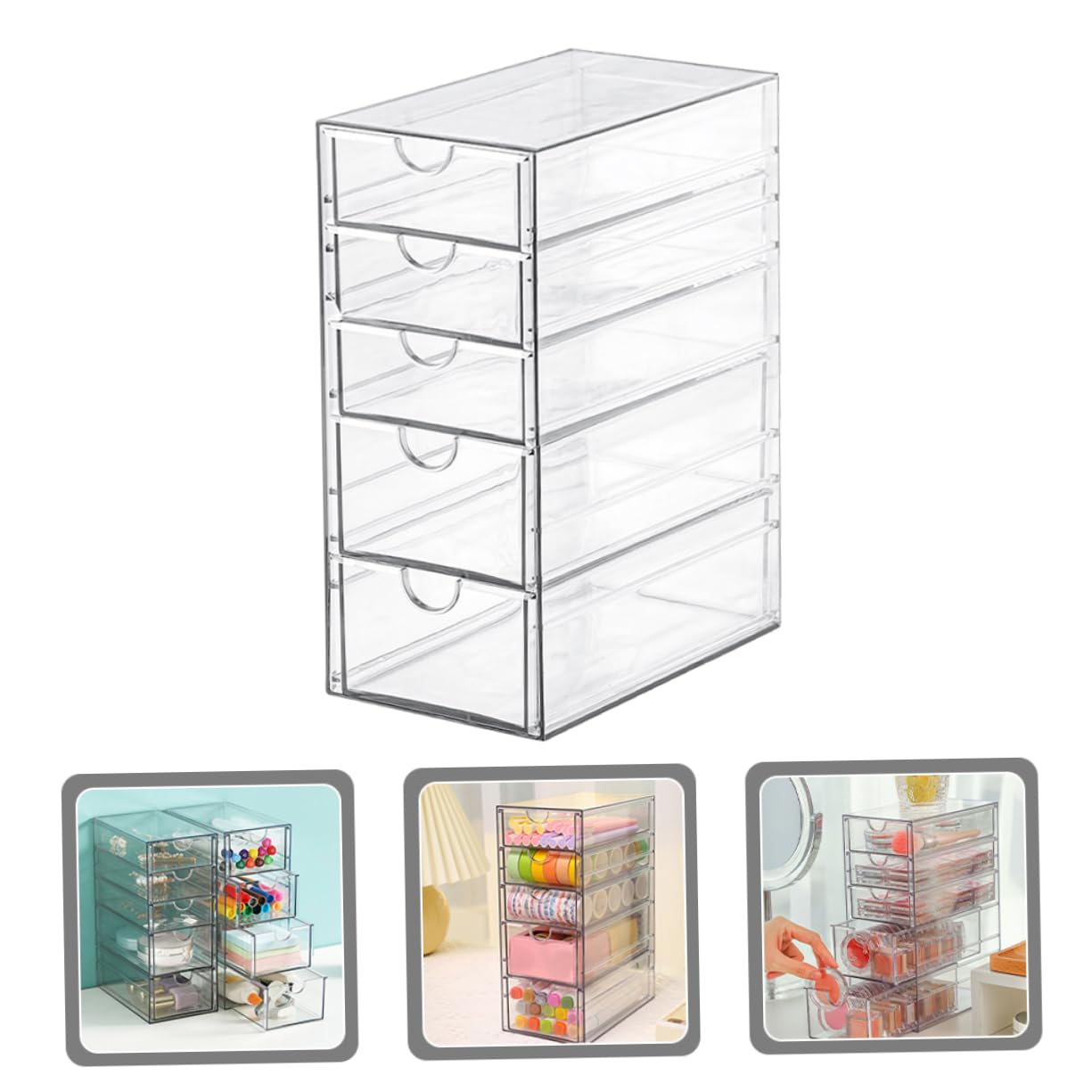 Cabilock Boîte de Rangement à Tiroirs Transparente, 5 Niveaux, Design Pet, Accès Facile, pour Bureau et Coiffeuse, Organise Accessoires et Papeterie