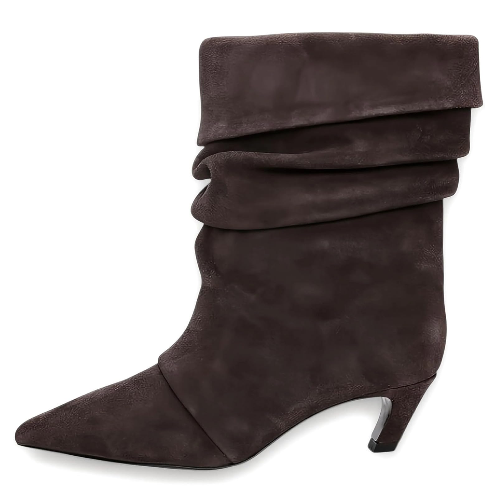 Ankle Boots for Women Pointed Toe Low Heel Slouchy Pull On Boots
