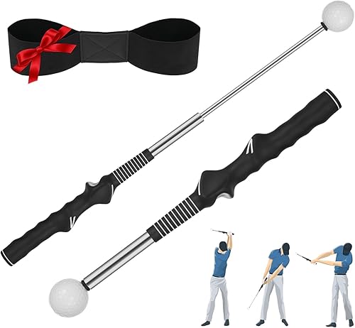 5-in-1 Retractable Golf Swing Trainer, Training Aid with Grip Trainer,