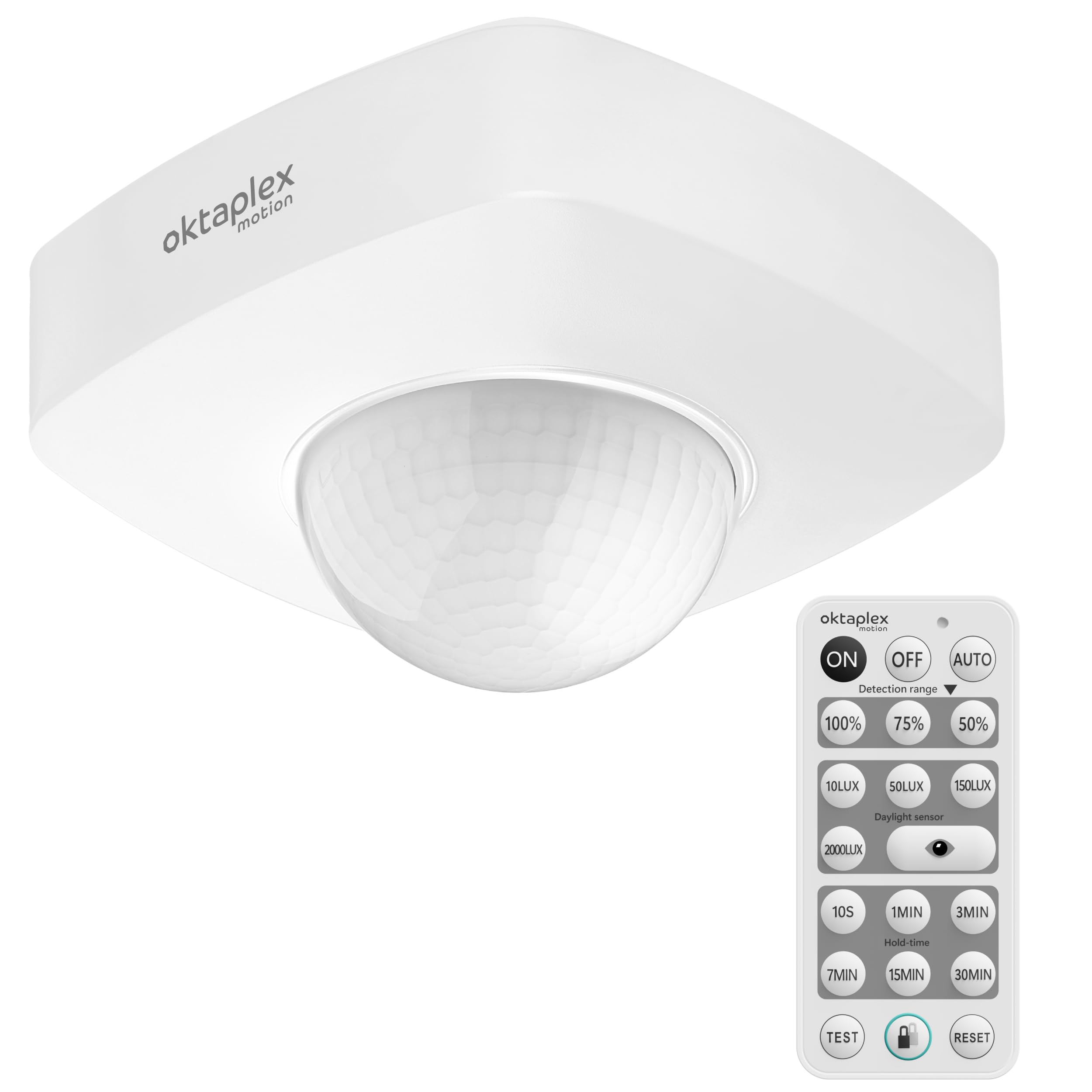 Oktaplex Tim 360 Degree Motion Sensor Surface-Mounted Outdoor Includes Remote Control Ceiling Motion Sensor IP65 White 230 V Set of 2