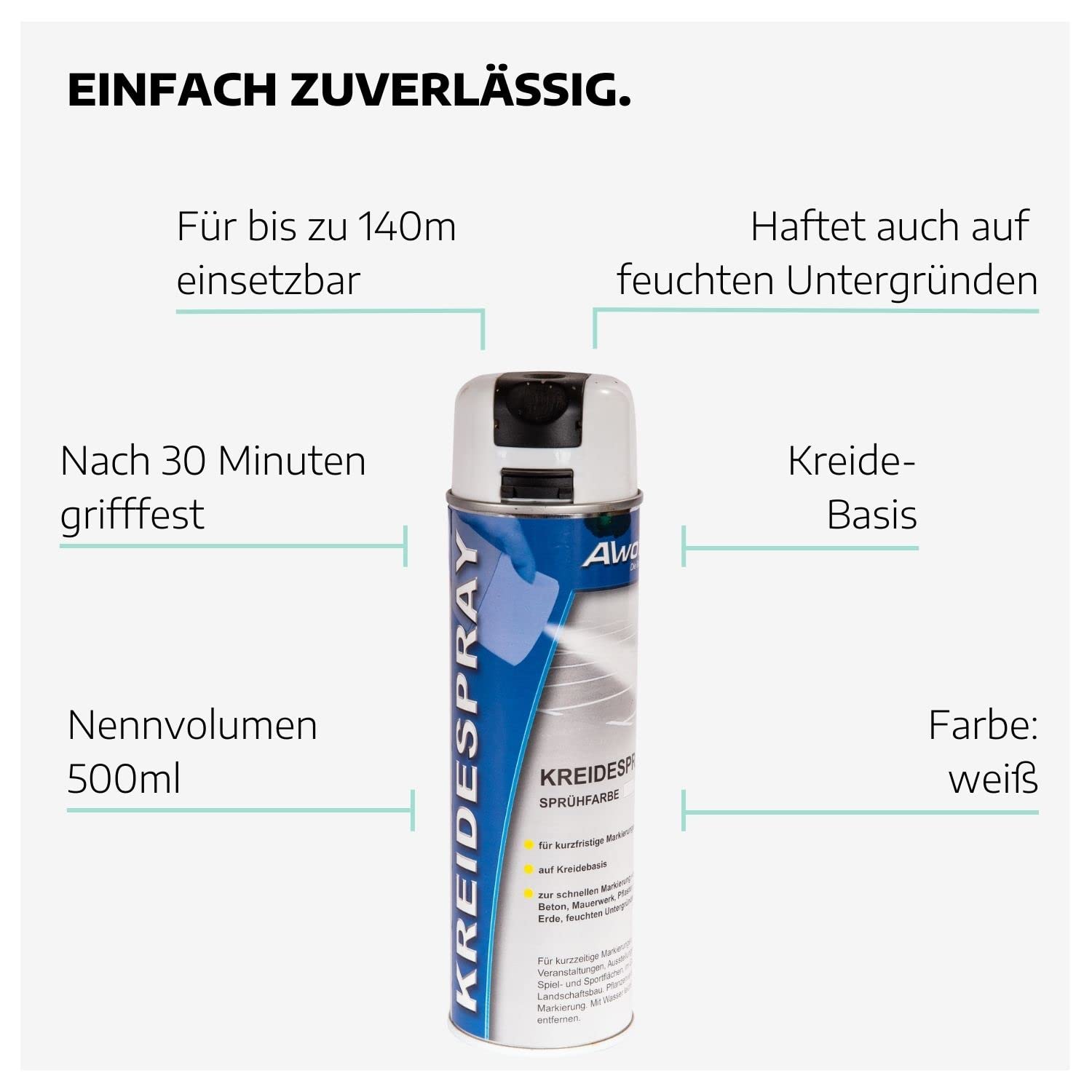 Kreidespray Weiß 500 ml I 12 Dosen Kreidefarbe Spray I Kreidefarbe weiß für kurzzeitige Markierungen I schnelltrocknend & FCKW-frei I Sprühfarbe weiß mit patentiertem Sprüh-Kopf