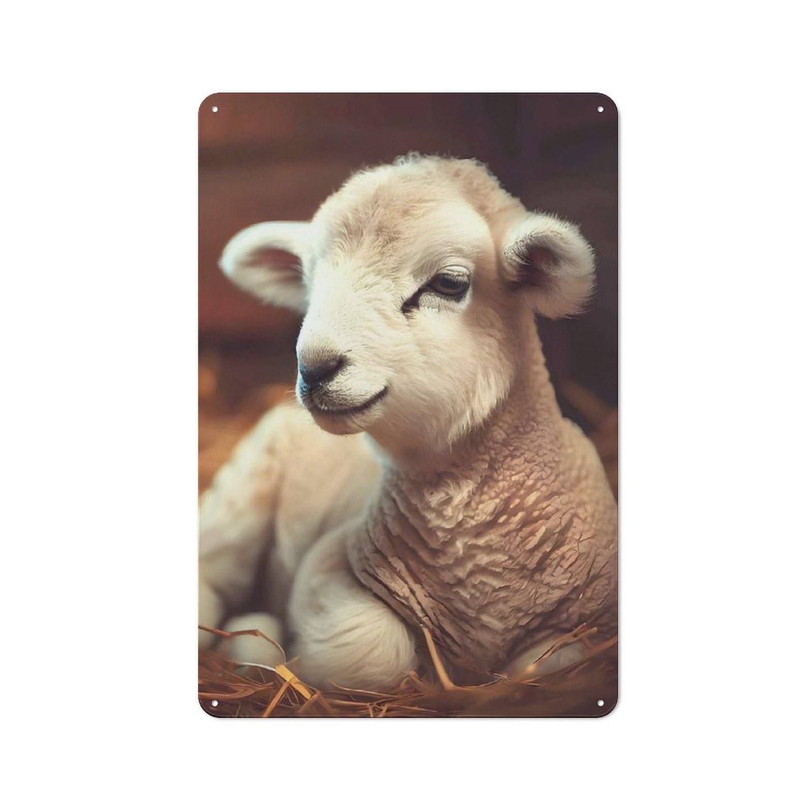 Junmoney Style-23 Cute Lamb In Hay Printed Metal Sign 30X20cm For Bar Or Restaurant, New Home Wall Decor For Hospitality Decor Collectors