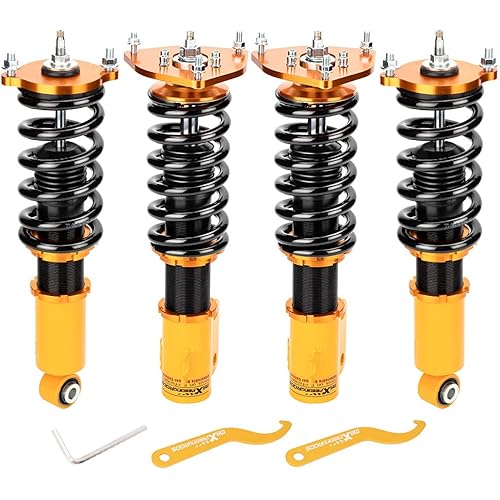 maXpeedingrods Coilover for Subaru Legacy 2000-2004 BE Sedan, 24 Level Damper Adjustable Coilovers Suspension Kit Strut, Amortiguador Coil Spring Shock Absorber Lowering Kit Gold