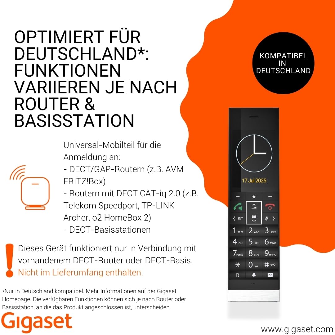 Gigaset Style 800HX – Telefon/Mobilteil/Handset mit Ladeschale für Router (Fritzbox,Speedport kompatibel)-HDVoice&CAT-iq 2.0–2,8" TFT-Farbdisplay–Elegantes Design–Schwarz[Deutsche Version][Ohne Basis]