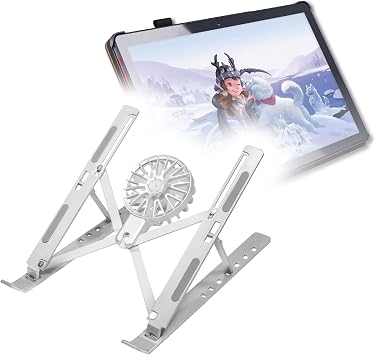 BoxWave Stand and Mount Compatible with Simbans PicassoTab Standalone Drawing Tablet - QuickSwitch Stand with Cooling Fan, Portable, Multi Angle Viewing Ventilator - Metallic Silver