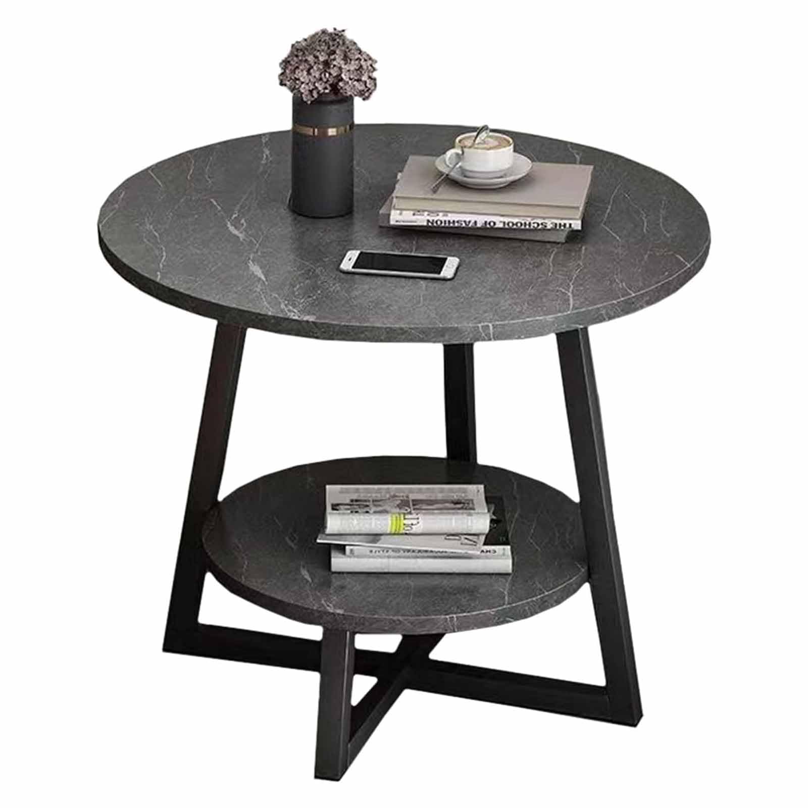 SXZenSpace Side Table 2 Tier Round Table, Faux Marble End with Shelf for Living Room Bedroom, Coffee Nightstand, Bedside Small 40Cm,Gray