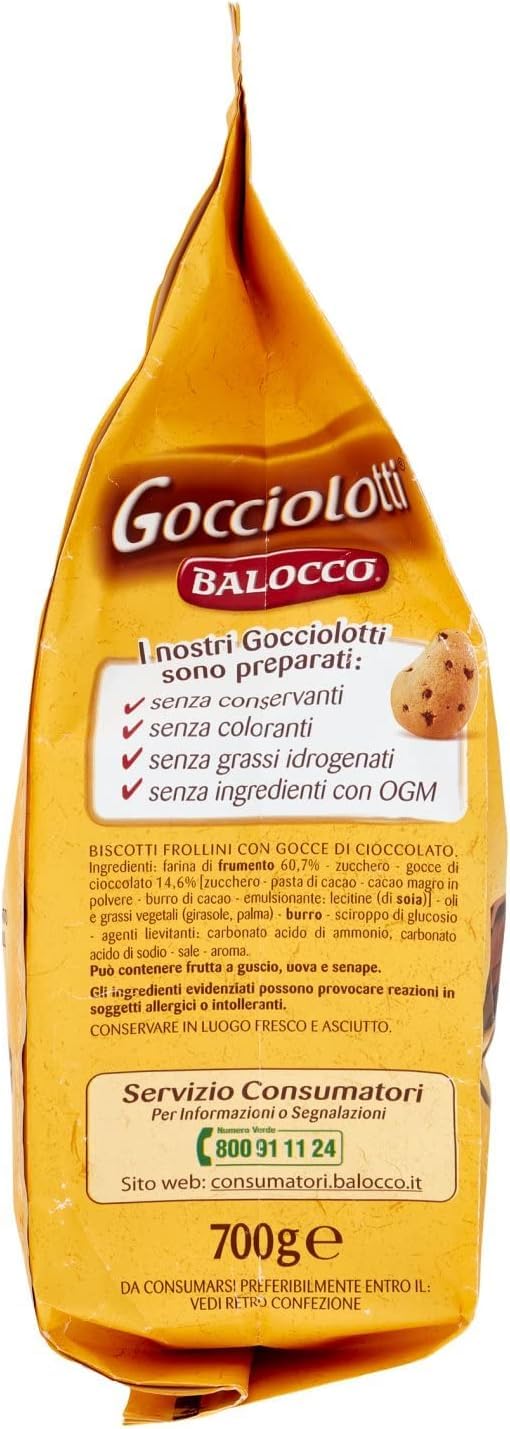 Balocco Gocciolotti Biscotti con gocce di cioccolato Kekse mit Schokoladenstückchen biscuits cookies 100% Italienische Kekse 3x 700g + Italian Gourmet polpa 400g