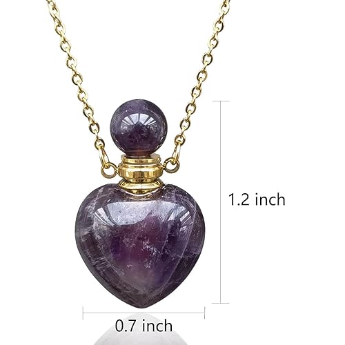 Miniatura 6 de Perfume Bottle Necklace Heart Shape, Amethyst Necklace Healing Crystal for Women, Essential Oil Diffuser Bottle Necklace Jewelry, Gemstone Heart