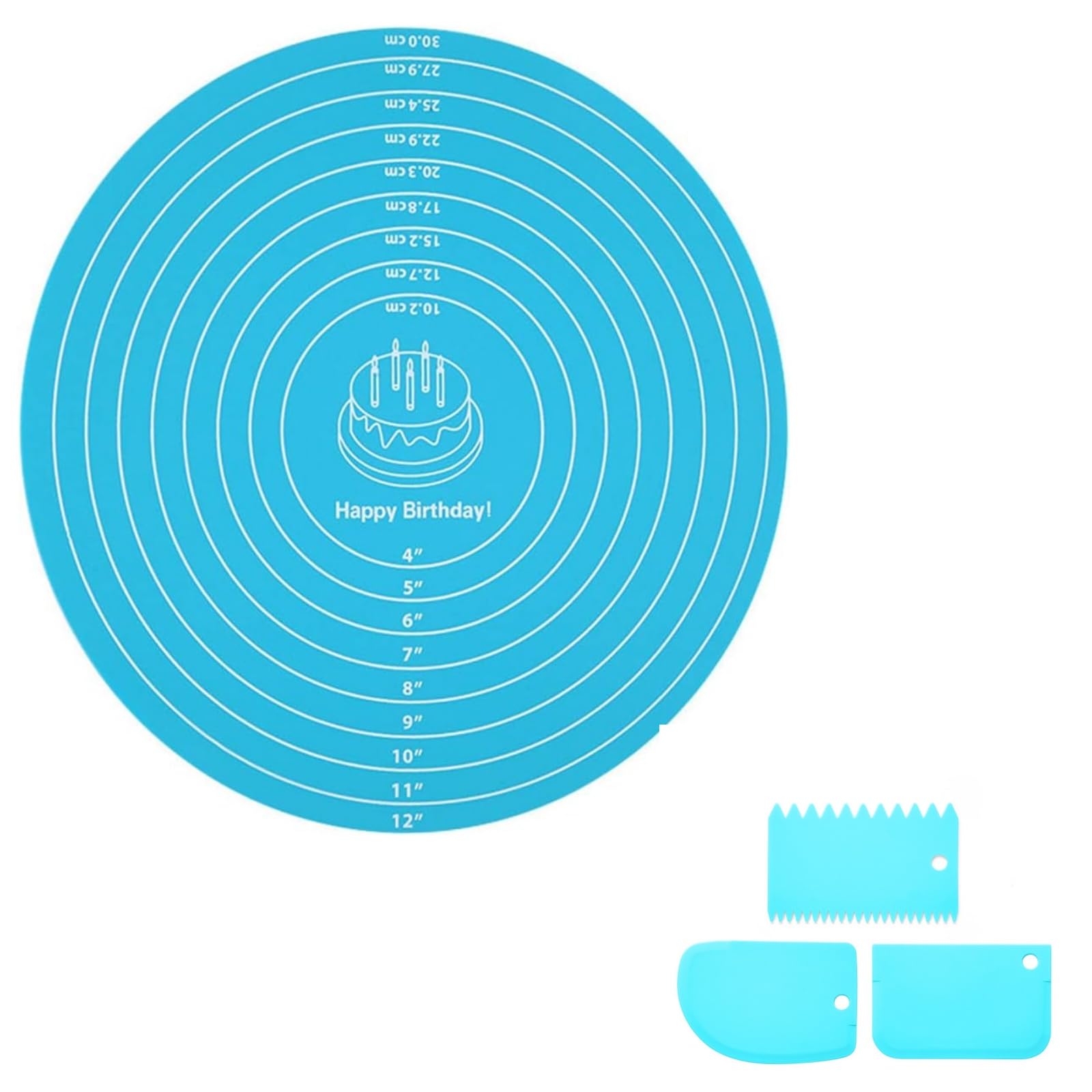 Non Slip Mat for Cake Turntable Large Silicone Mat Silicone Baking Sheets Baking Mat Pastry Mat 30cm/11.81in Sheet Heat Resistant Pastry Baking Sheet with Measuring Sign(Blue)