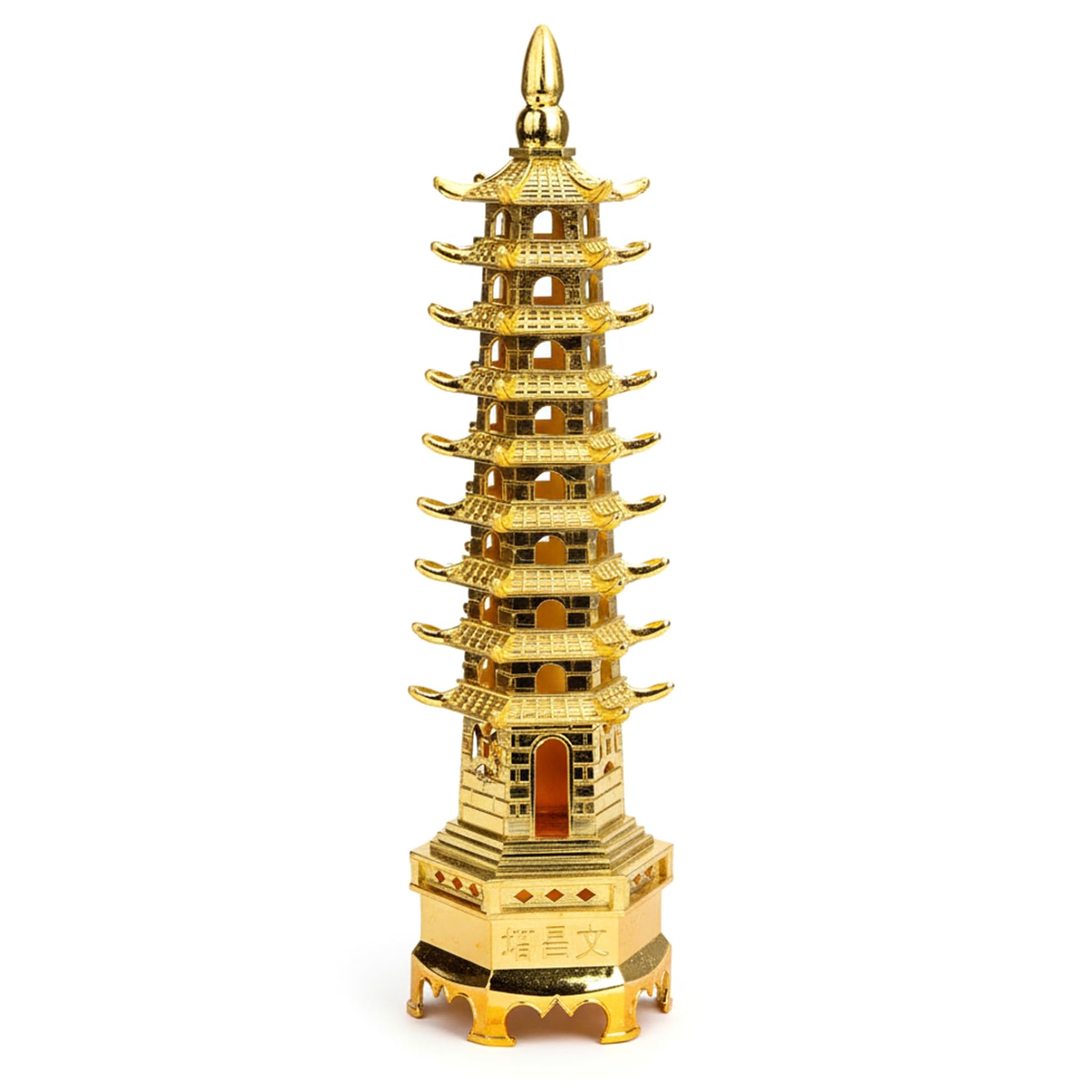 Tsawntd Golden Pagoda, Feng Shui Pagoda Statue, 5.1 Inch Handmade Brass Figurine For Home Decor And Positive Energy