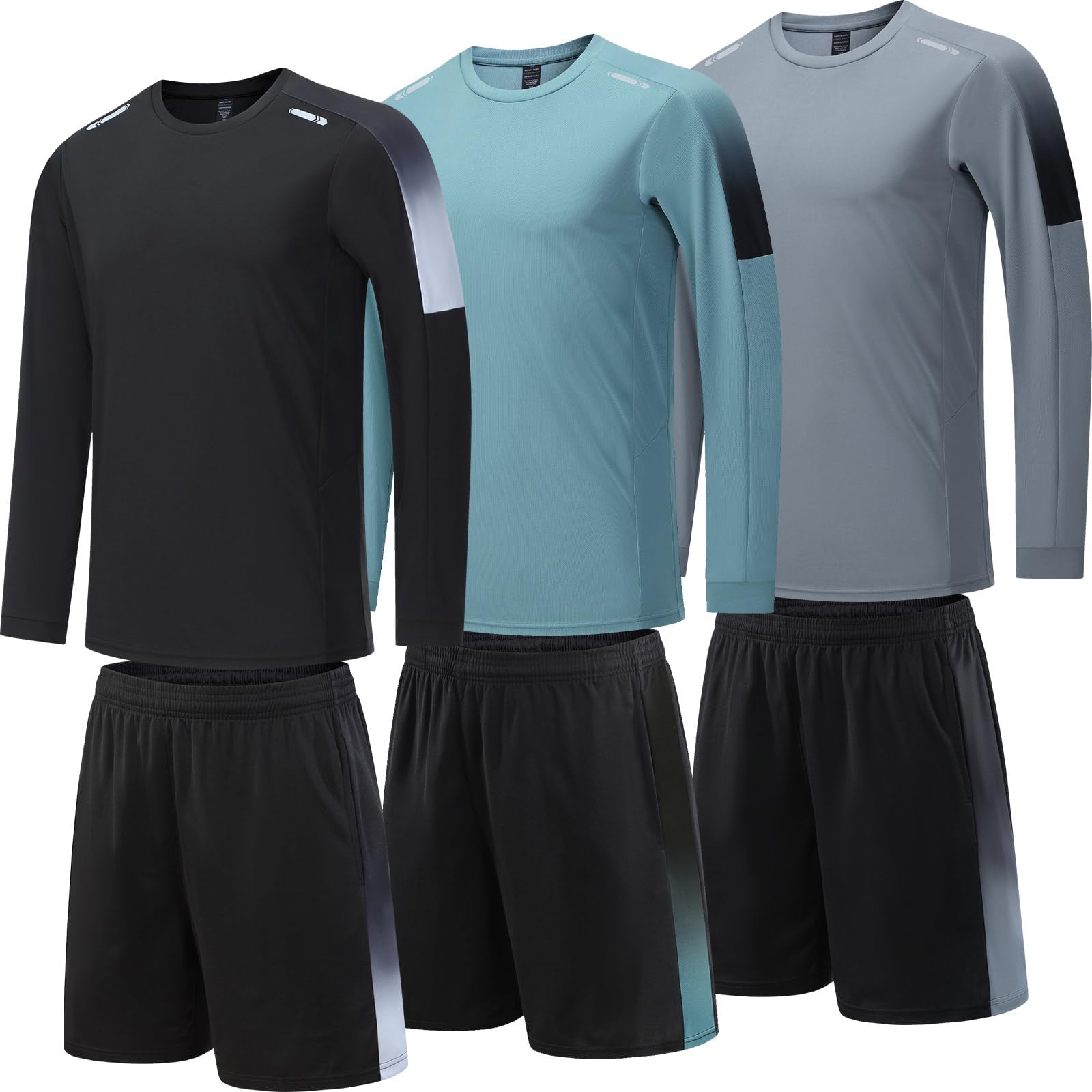 BOOMCOOLGym Clothes workout shorts and long sleeve shirts for men running dry fit athletic outfits sets 6 pack