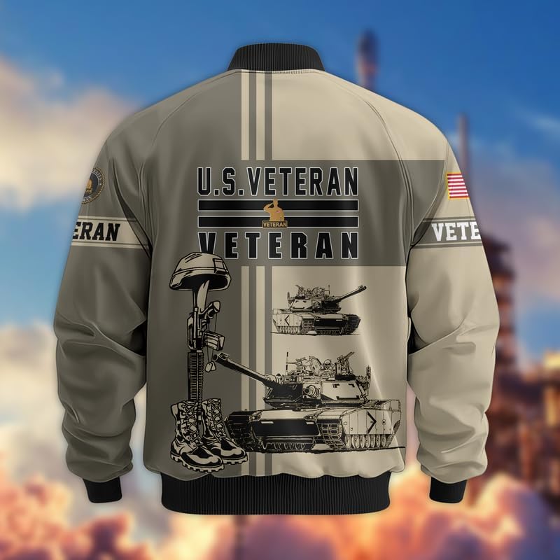 Veteran Bomber Jacket - Jacket Military For Men, Premium Waterproof Coat, Veterans Day Gift, Full Size S - 6XL