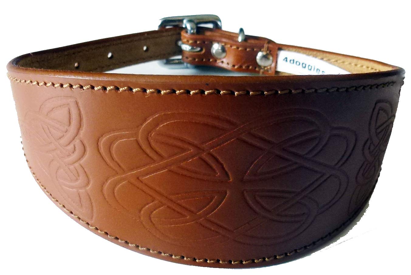 Leather Padded Hound Collar With Celtic Design (11-13, Tan)