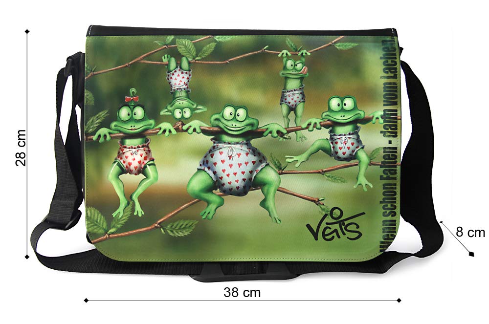 Veit's Gute Laune Tasche Schultertasche Laptoptasche Schultasche College Tasche mit Motiv Kleiner Frosch - TAB0158
