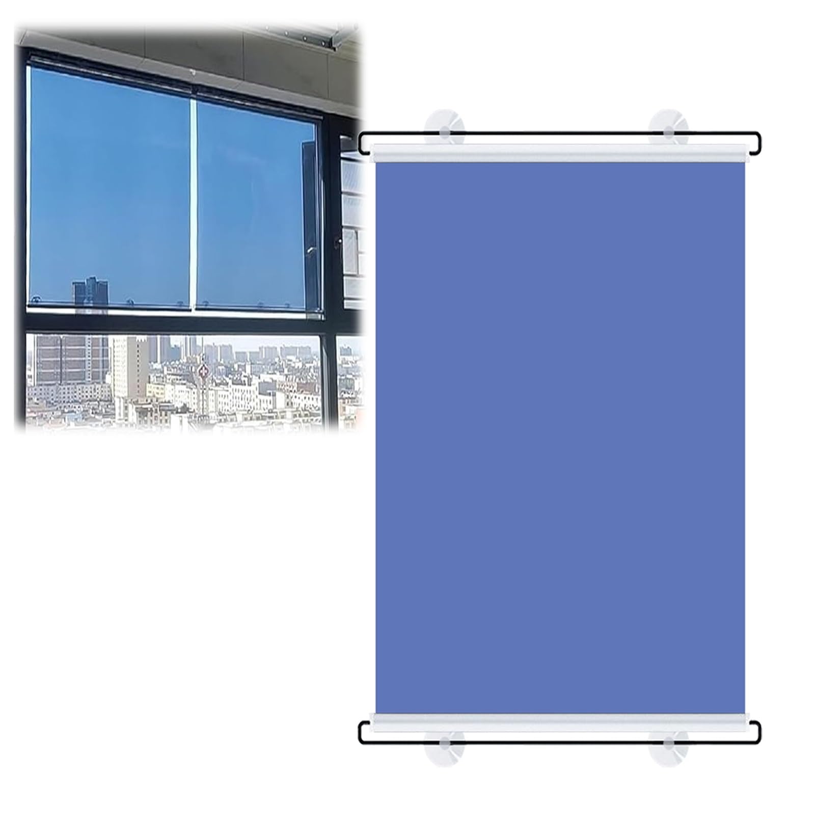 DECAKE Roller Shade Blind with Suction Cups Punch-Free One Way Mirror Window Anti-UV Sun Blocking Curtain for Office Bathroom Indoor Patio Living Room Kitchen(Blue,59X79IN)