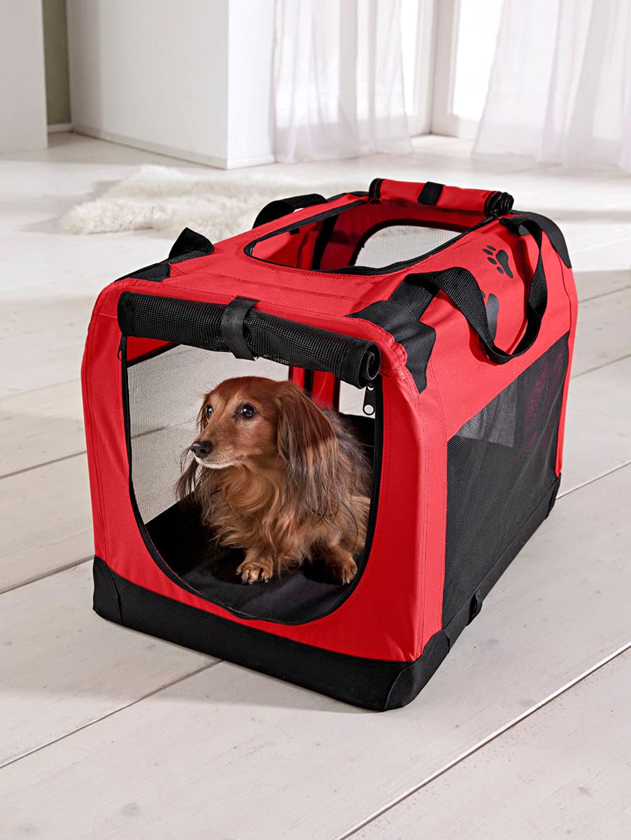 Unbekannt TRI Tragetasche, Reisebett Hunde & Katzen, Transportbox, Campingbox Tiere, Tiertransport Transporttasche zusammenfaltbar, rot, Polyester, 41 x 58 x 42 cm