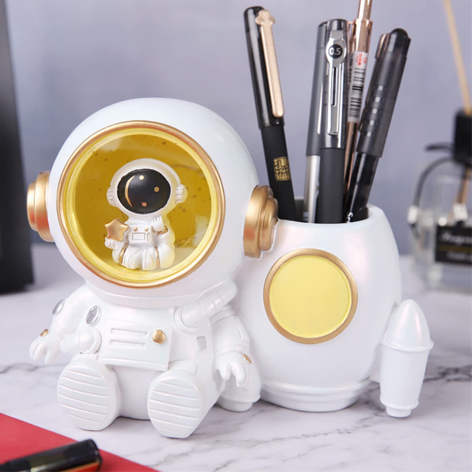 STOBOK Portapenne A Forma Di Astronauta Con Luce Led Portapenne in Resina Organizer Da Scrivania A Tema Spaziale
