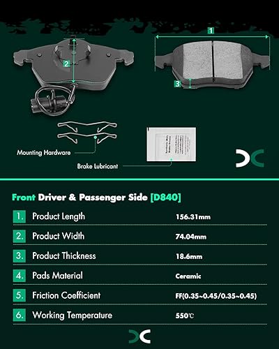 Miniatura 3 de SCITOO 309.08400, EHT840, D840-7715 Pastillas de freno delanteras para Audi A4, 1999-2006 para Audi A4 Quattro, 1998-2004 para Audi A6, 1998-2004