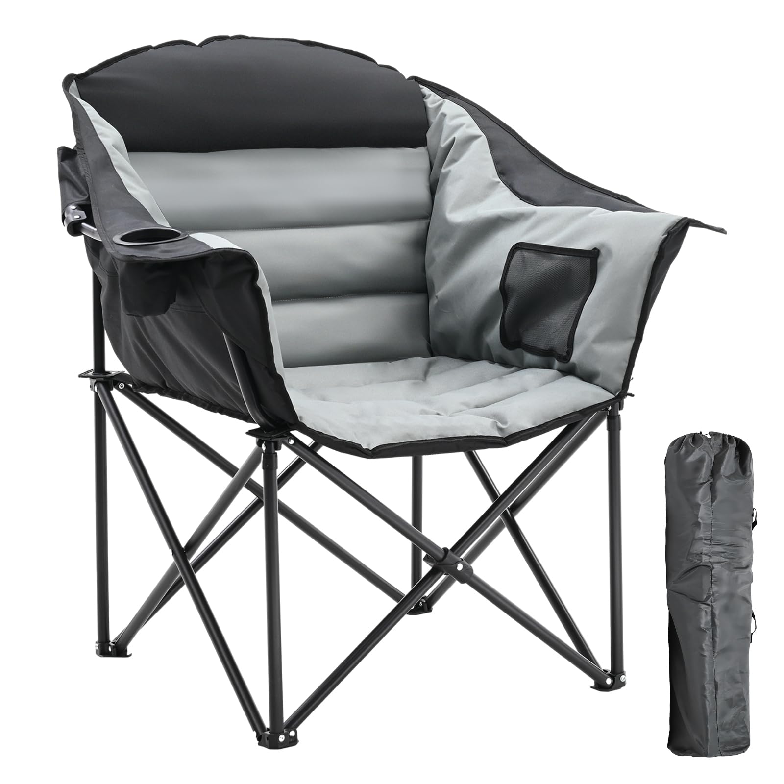 200KG Capacità di carico Sedia da campeggio Pieghevole Casual, Sedia Moon Leggera Pieghevole con Tasca Laterale, Esterno Sedia Portatile per Campeggio/Giardino/Festival/Pesca/Spiaggia