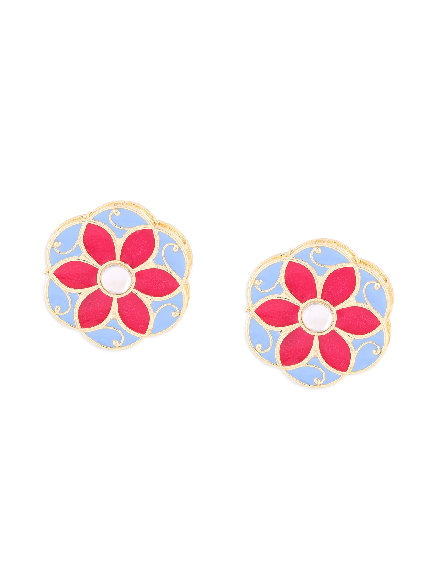Zaveri Pearls Pink & Turquoise Blue Meenakari Flower Design Stud Earring For Women-ZPFK14423 (B0B6HYZ1XV) Amazon Price History, Amazon Price Tracker