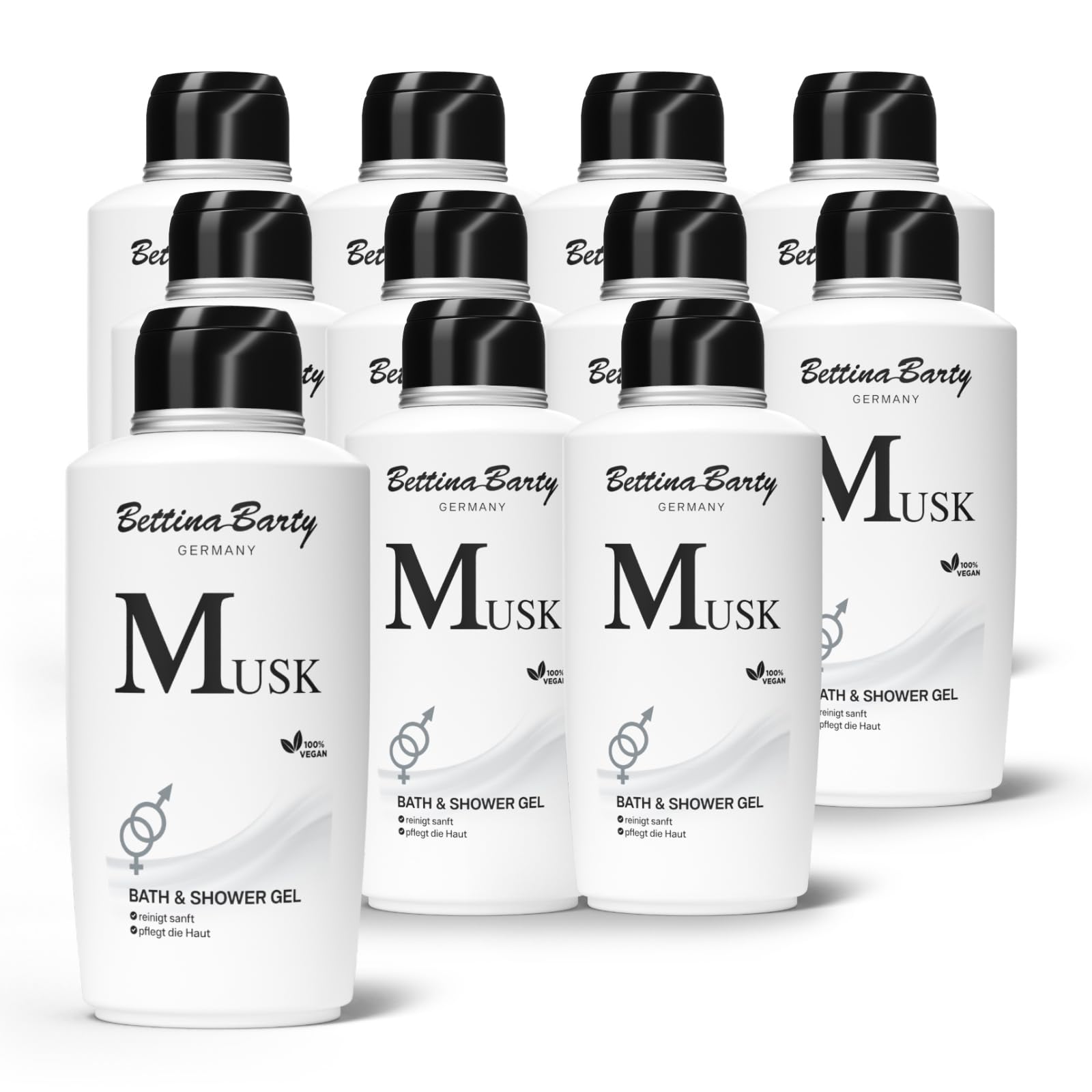 Bettina Barty Musk Bath & Shower Gel 12 x 500 ml – Duschgel mit sinnlichem Moschusduft – Feuchtigkeitsspendende Pflege für alle Hauttypen