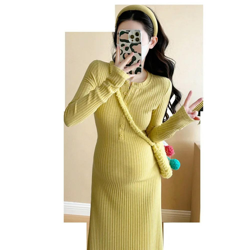 GLDFW ciążowa jesienno-zimowa sukienka styl kobiety w ciąży slim fit elastyczna słodka dzianinowa spódnica o eleganckim wyglądzie