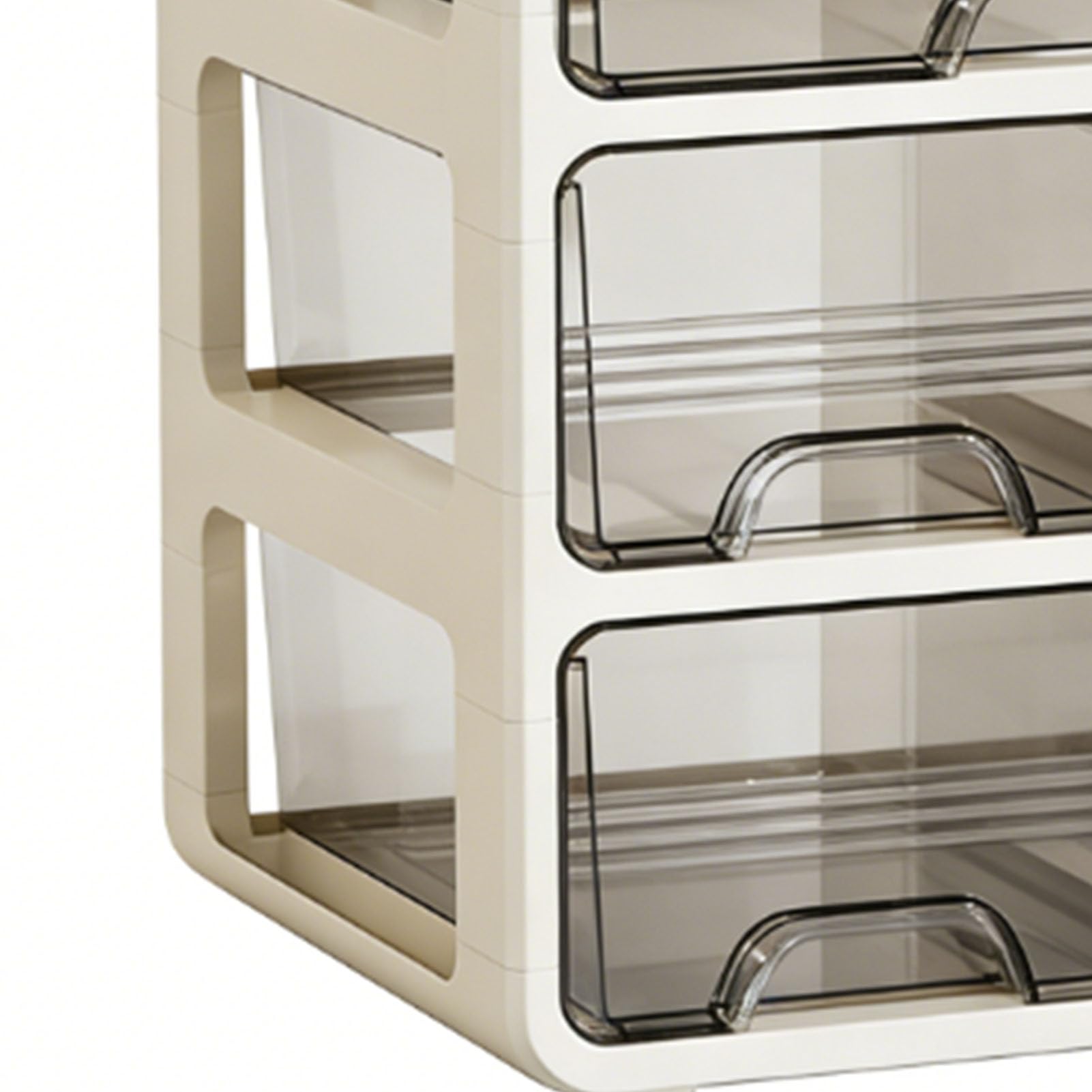 Organizer na Przybory do Makijażu Plastikowa Gablota na Kosmetyki z 4 Szufladami 4-poziomowe Przegródki 34 X 36,5 X 23,5 Cm do Toaletki Łazienka Sypialnia Przechowywanie Kosmetyków (kremowa